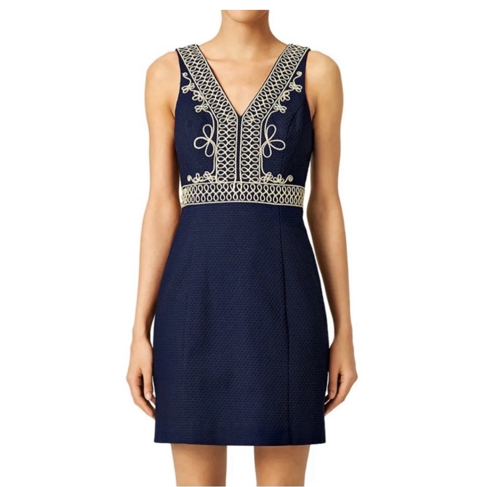 Lilly Pulitzer Aveline Shift Dress- navy and gold | size 14/L